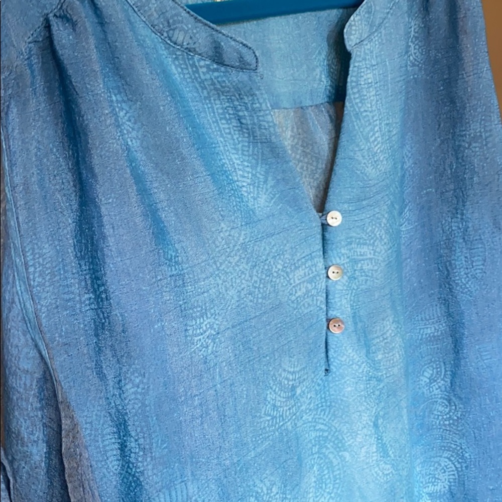 Faded Flory Blue Sleeveless Blouse 3X
